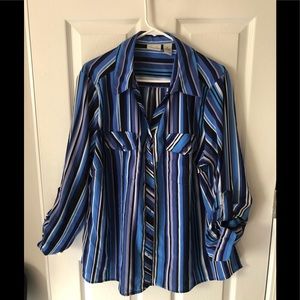 Kim Rogers Blue/White Striped, women’s button-down blouse, plus Size 3X